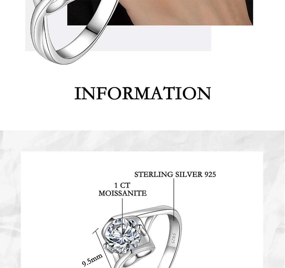 PERFANY 0.5/1CT Moissanite Engagement Ring for Women S925 Pure Silver Angel Kiss Laboratory Certified Diamond Wedding Jewelry