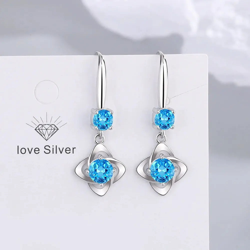 Silver 925 Jewelry Earrings Sapphire Siver Korean Ear Jewelry White/Blue/Pink Color Party Dating Gift Earrings Wholesale