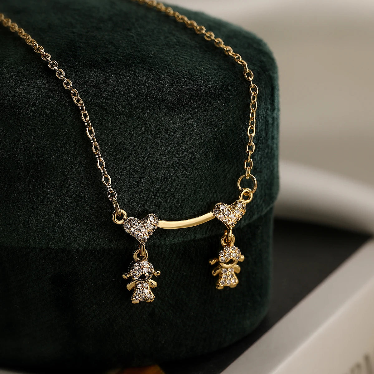 INS Design Girl/Boy Pendant Necklace For Women Girls,Stainless Steel Chain Cubic Zirconia Accessories Party Daily Jewelry