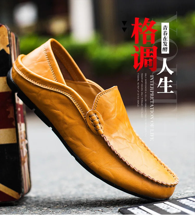 Men Loafers 2025 New Leather Shoes Men‘s Casual Shoes Moccasins Breathable Sneakers Men Driving Shoes Comfort Flats Plus Size 48