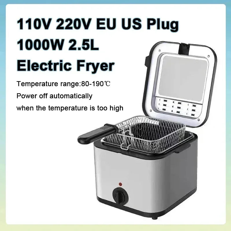 110V 220V 1000W 2.5L Square Fryer Multifunctional Electric Fryer French Fries Chicken Wings Snacks