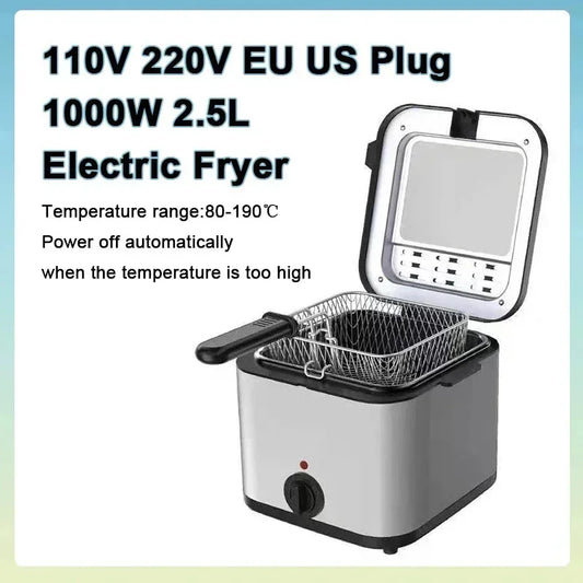 110V 220V 1000W 2.5L Square Fryer Multifunctional Electric Fryer French Fries Chicken Wings Snacks