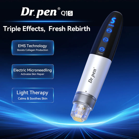 Dr.pen Q1S: Microneedle with EMS, Red/Blue LED, 700mAh Built-in Battery,2 Titanium Cartridge, Needle length 0.25 mm