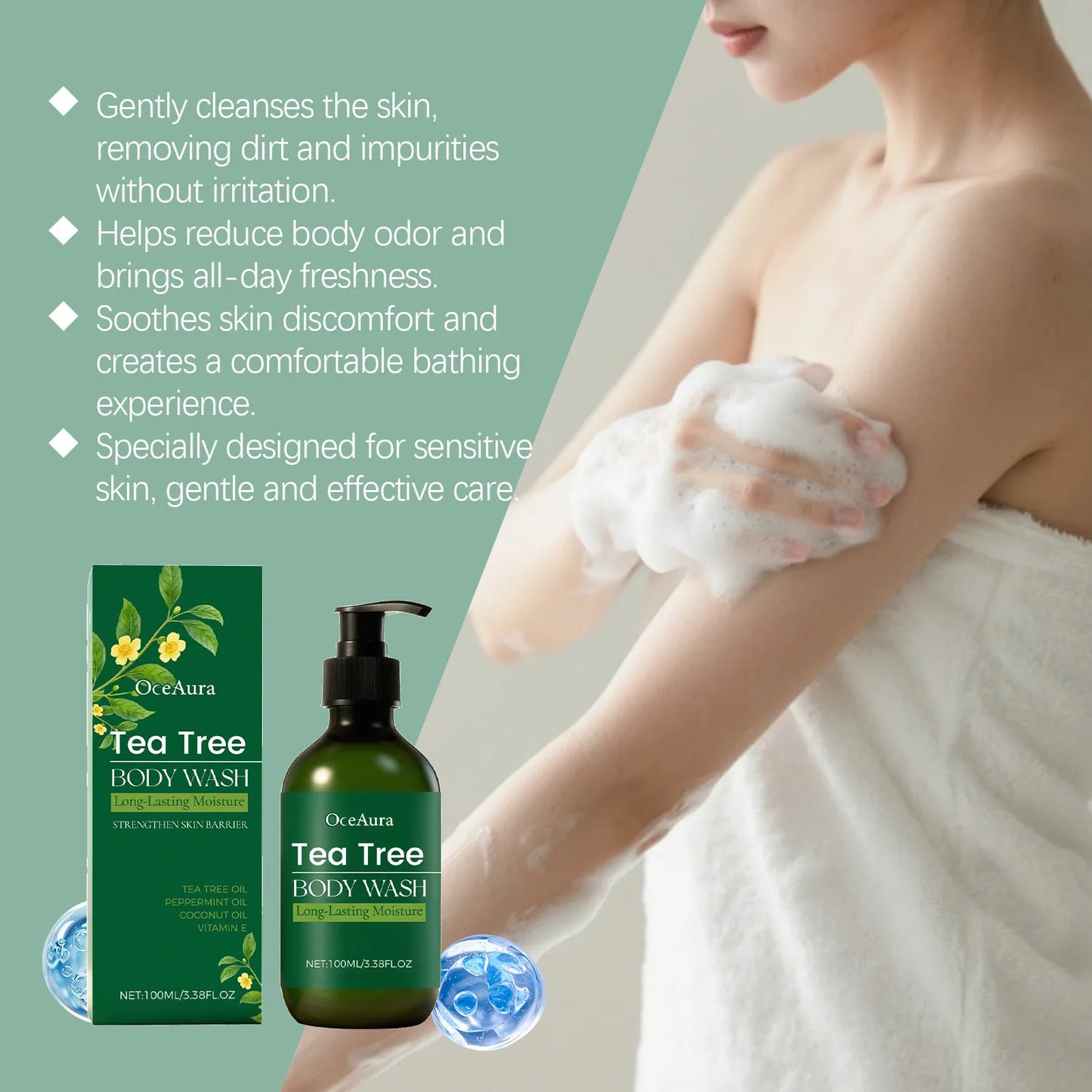Brightening Body Wash Tea Tree Oil Clean Body Odor Remover Moisturizing Skin Barrier Repair Strengthening Shower Gel Body Wash
