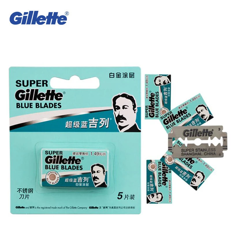 Gillette Super Blue Razor Men's Safety Manual Shaver Stainless Steel Blades Face Beard Hair Removal Classical Shaving Machine
