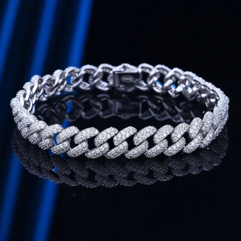 EWYA Luxury Hip Hop Full Zircon Cuban Link Chain Bracelet for Women Men S925 Silver Plated 18K High Carbon Diamond Bracelets