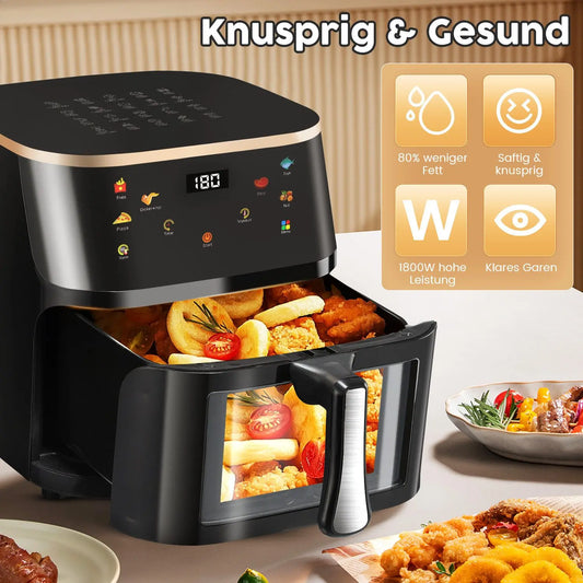 9L Digital Display Air Fryer,Toaster Oven Combo with 6 Cooking Presets, Oil-Free Cooker, Visible Window