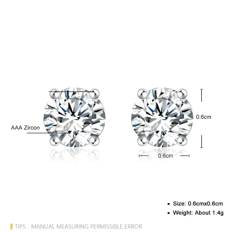925 Sterling silver classic diamond stud earrings for women Luxury Fashion Party Wedding Accessories Jewelry Christmas Gifts