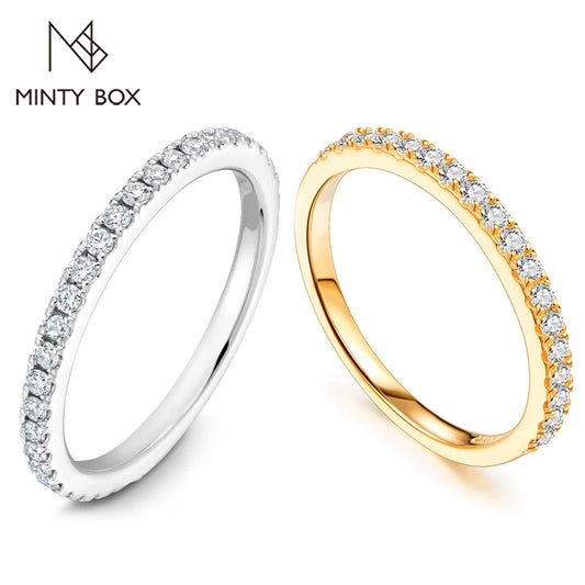 MINTYBOX Brilliant 1.5mm Moissanite Rings 925 Sterling Silver Half Eternity Ring for Women Stacking Engagement Band Fine Jewelry