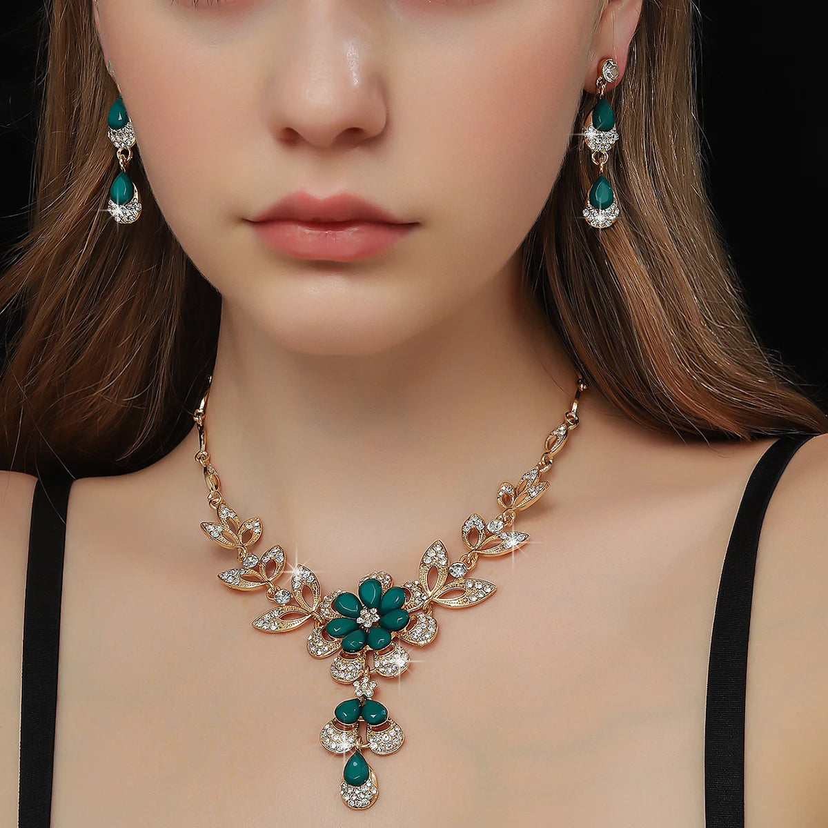 Luxury Color Matching Unique Necklace Earring Set Date Party Banquet Bridal Wedding Dress High End Jewelry