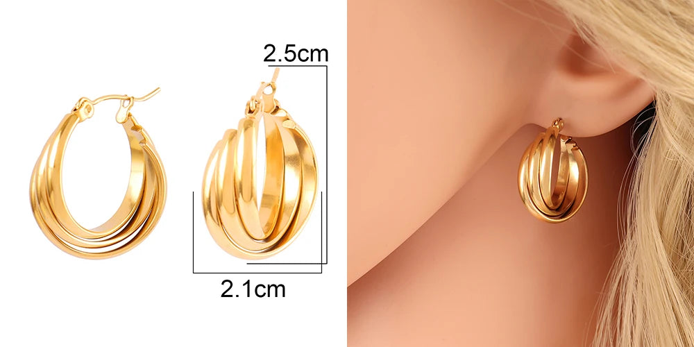316L Stainless Steel Hoop Huggies Earrings For Women Exaggerated Texture Studs Earrings Girl Geometric Daily Jewelry Gifts