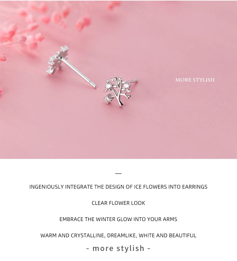 MODIAN Dazzling Clear CZ Lovely Tiny Tree Branch Stud Earring for Women 925 Sterling Silver Plant Ear Pin Fine Jewelry Brincos