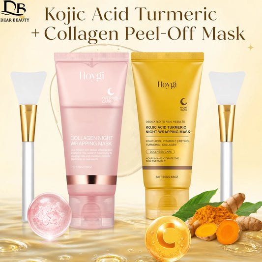 Collagen Peel Off Facial Mask + Kojic Acid Turmeric Overnight Wrapping Mask Anti Aging Nourishes Glowing Skin Peel Off Face Mask