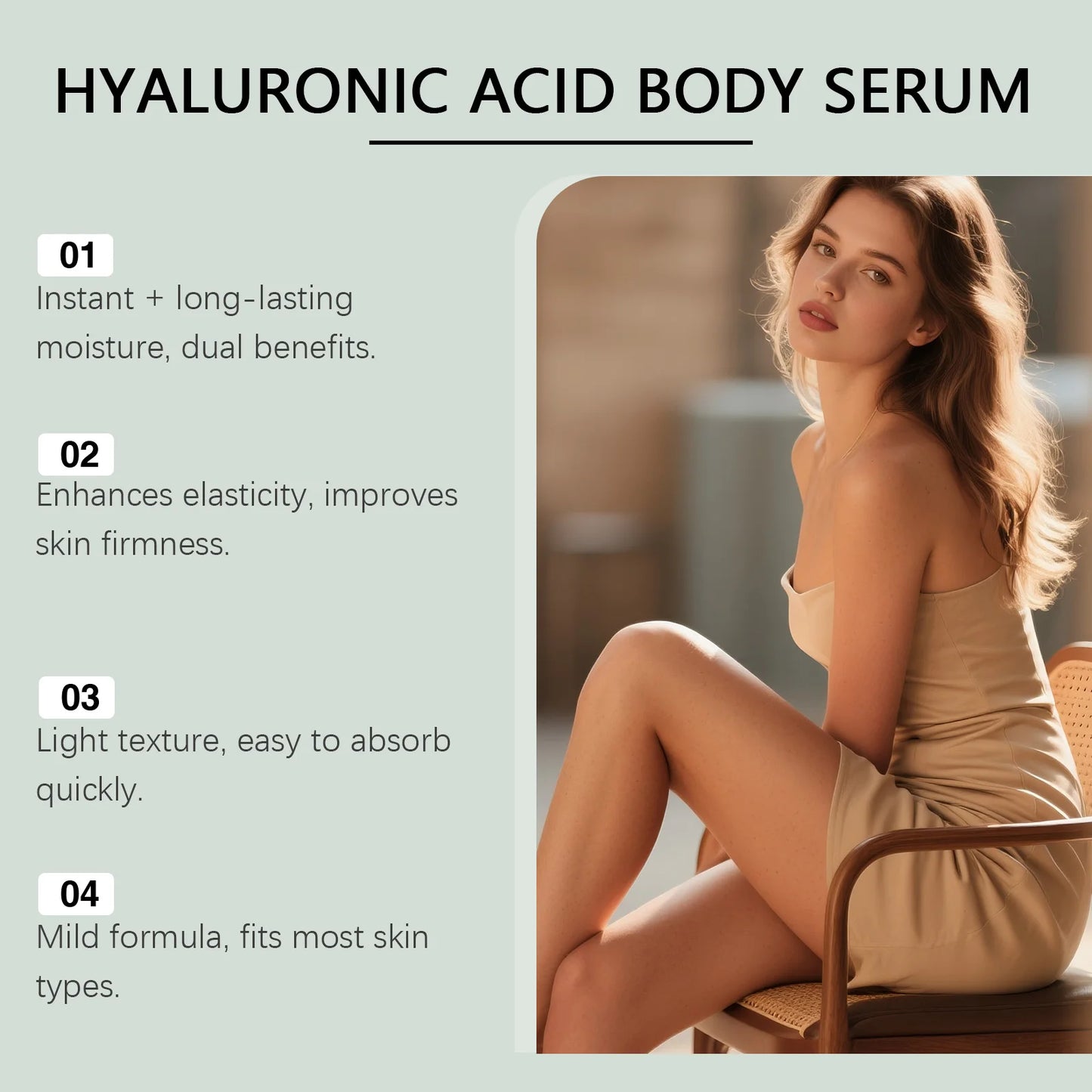Hyaluronic Acid Body Serum - Moisturizes, Softens Skin, Enhances Elasticity, Smooth, Refreshing, and Hydrating