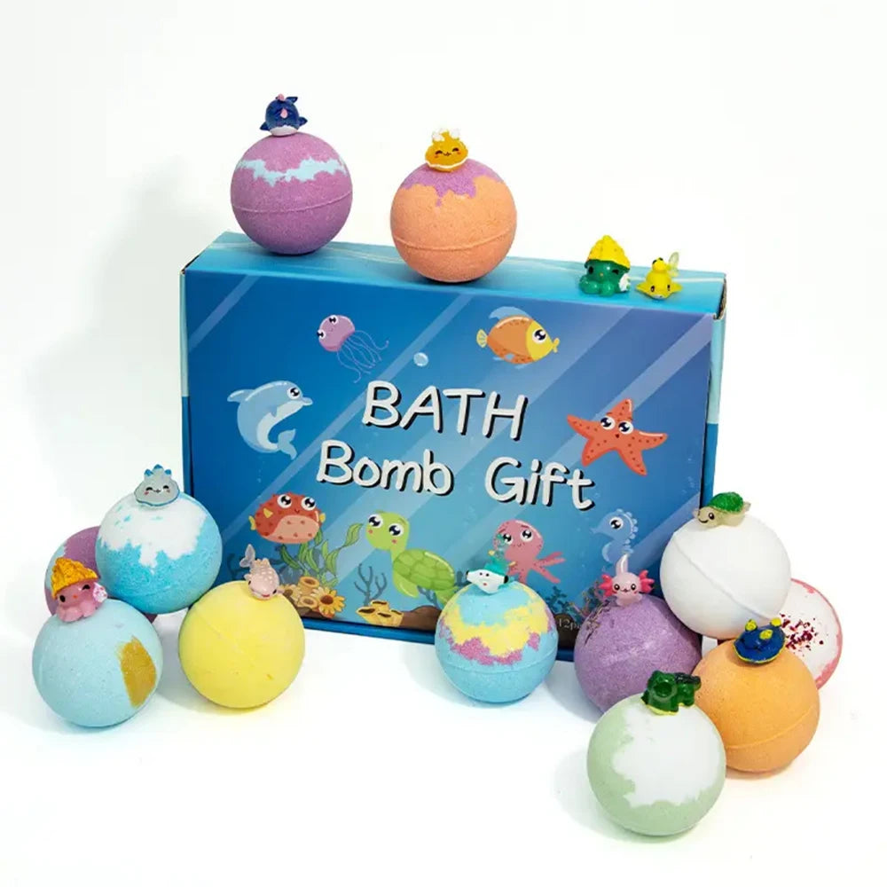 1/2 Box Kids Bath Fizzies Gift Set Natural Mega Bubbles Bath Fizzy with Surprise Ocean Toys