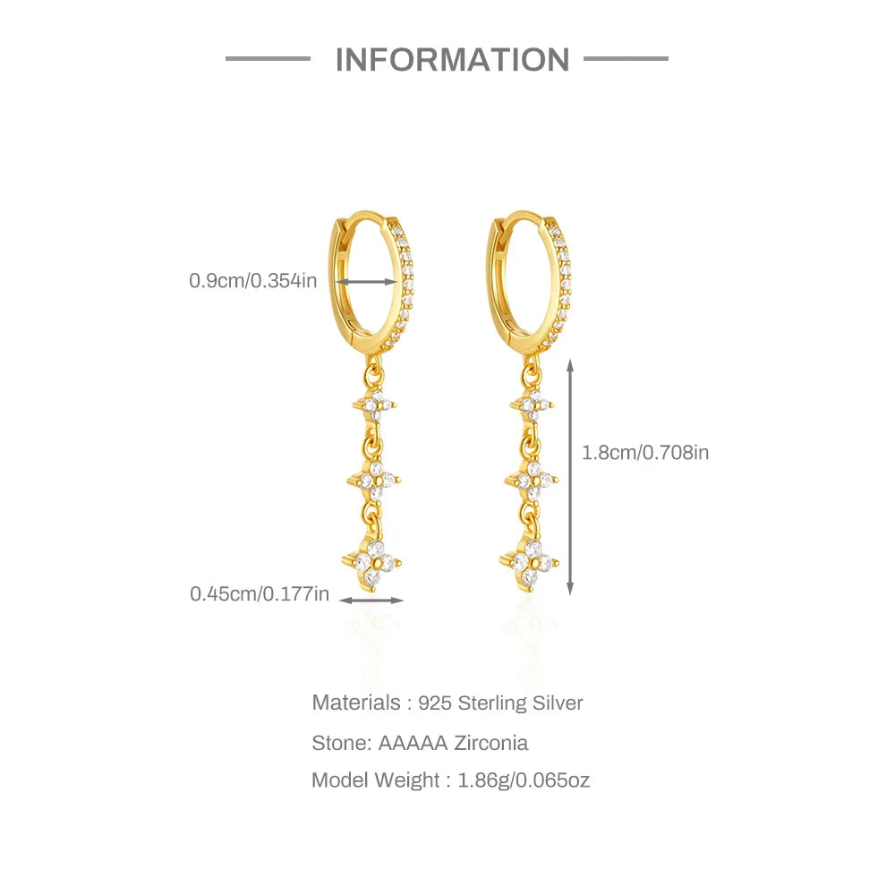 CANNER Eight Pointed Star Moon Tassel Zircon 925 Sterling Silver Drop Earrings For Women Ins Pearl Flower Minimalism Earrings
