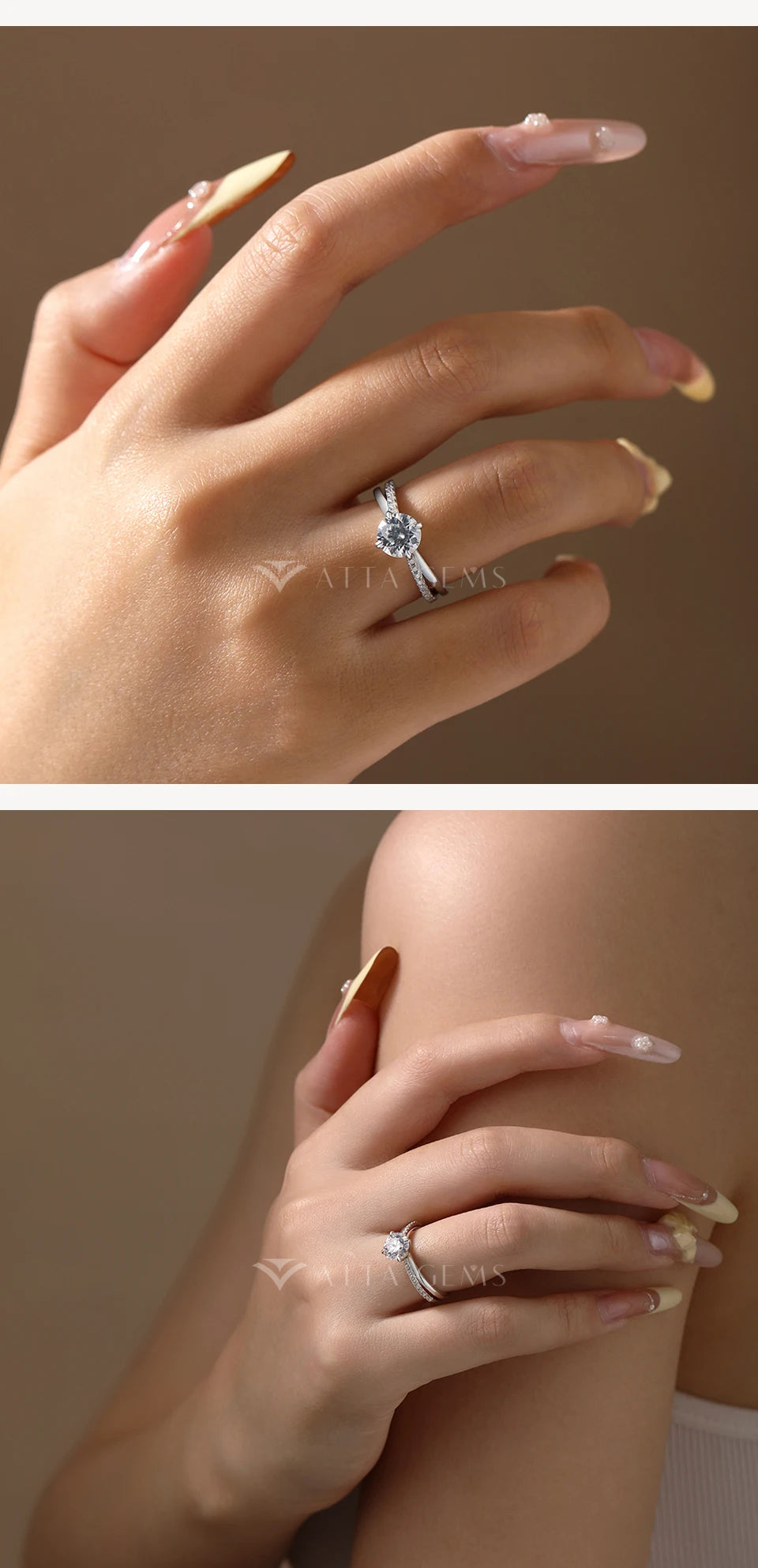 ATTAGEMS Classic Moissanite Wedding Ring Four Claws Original s925 Sterling Silver Jewelry for Women Engagement Band High Quality
