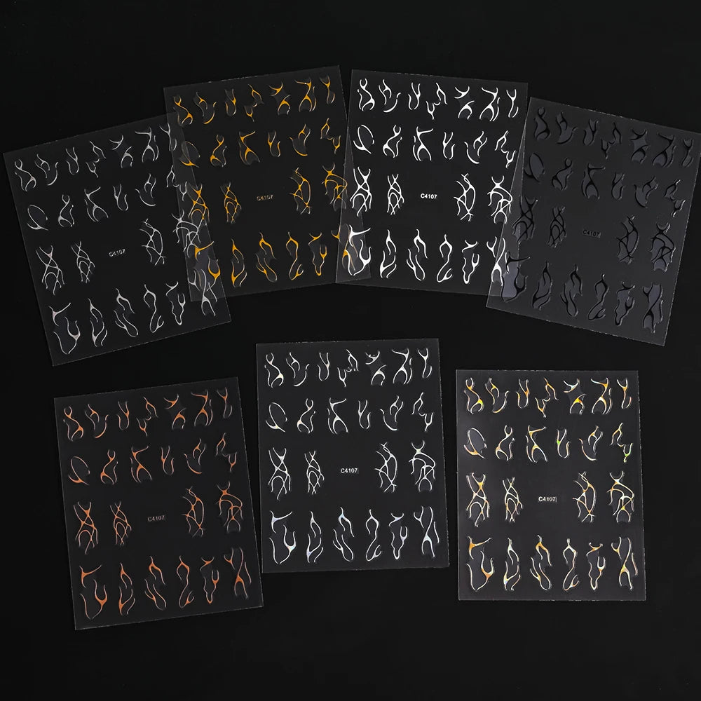 7pcs/Set Bronzing Gold/Silver Nail Art Sticker Sun Stars Moon Design Nail Decals 8*10CM Laser Bohemia Self-Adhesive Slider NLS