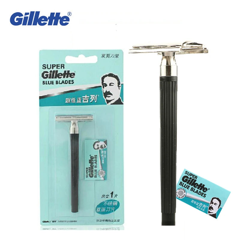 Gillette Super Blue Razor Men's Safety Manual Shaver Stainless Steel Blades Face Beard Hair Removal Classical Shaving Machine