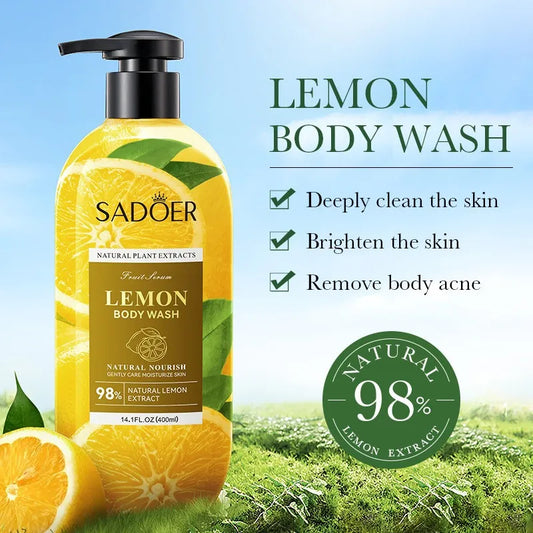 400ml SADOER Lemon Shower Gel Exfoliating Cleansing Fragrance Gentle Body Shower Gel