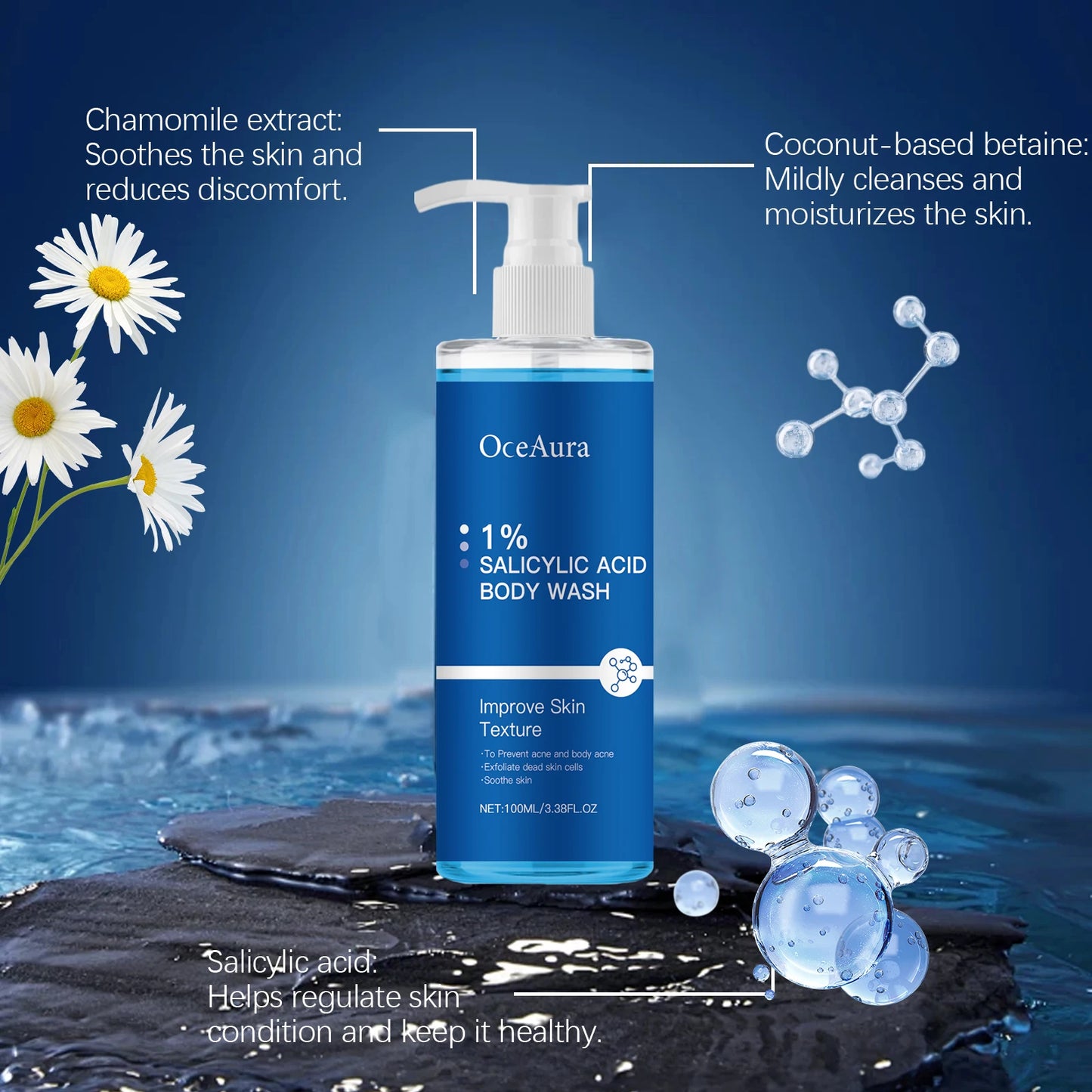 Oce Aura Salicylic Acid Shower Gel Daily Gentle Cleanse Exfoliate Oil Control Refreshing Comfortable Lubrication for Clear Skin