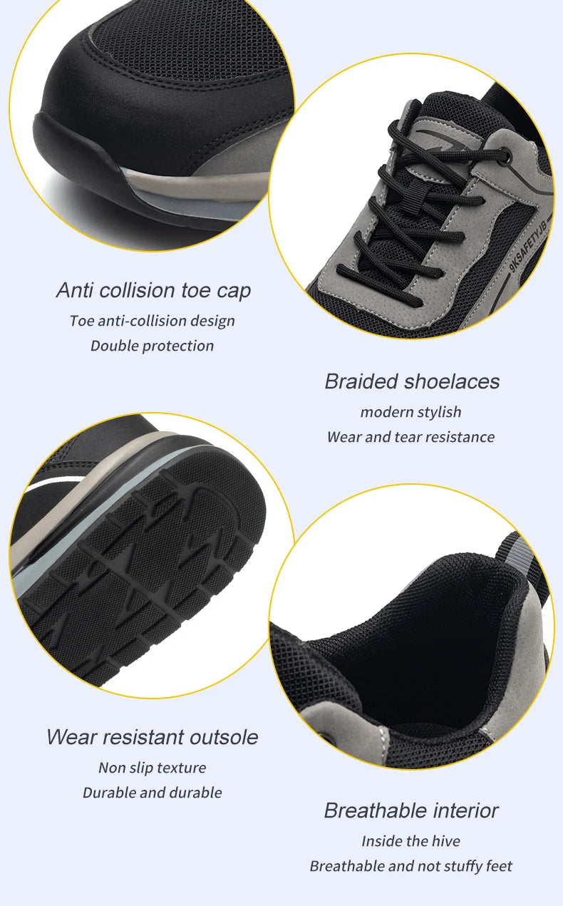 Summer Breathable Men/Women Safety Shoes Steel Toe Anti-smash Construction Welding Shoes Reflective Strip Male Footwear Sneakers