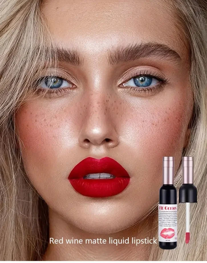 Red Wine Bottle Design Makeup Lip Gloss,Velvet Matte Lip Gloss Liquid Lipstick, High Colour Development,for Natural Lip Makeup