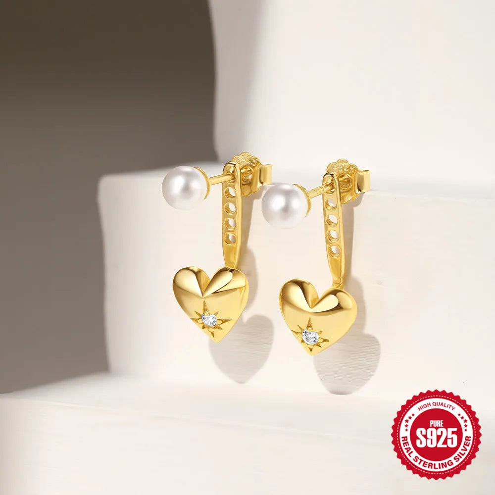 CANNER Eight Pointed Star Moon Tassel Zircon 925 Sterling Silver Drop Earrings For Women Ins Pearl Flower Minimalism Earrings