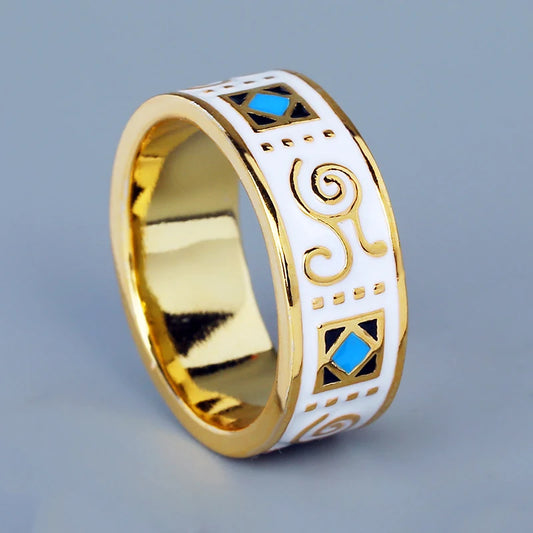 Classic18k Gold Men's Ring Fashion Irregular Pattern White Hand Enamel Jewelry Ring for Women 925 Stamp Hot Sale Wedding Rings