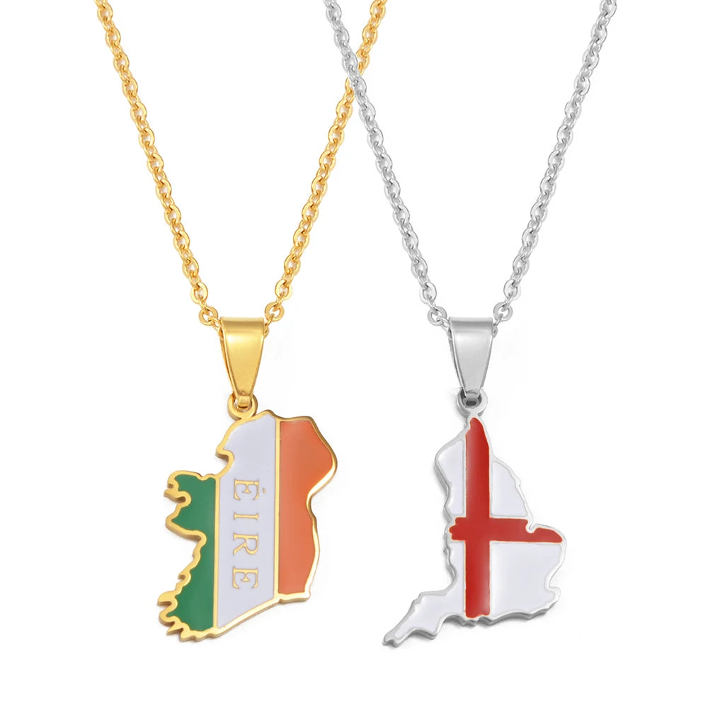 Anniyo England Ireland Pendant Necklaces for Women  Stainless Steel Lloegr Angleterre Éirinn Accessory #504862