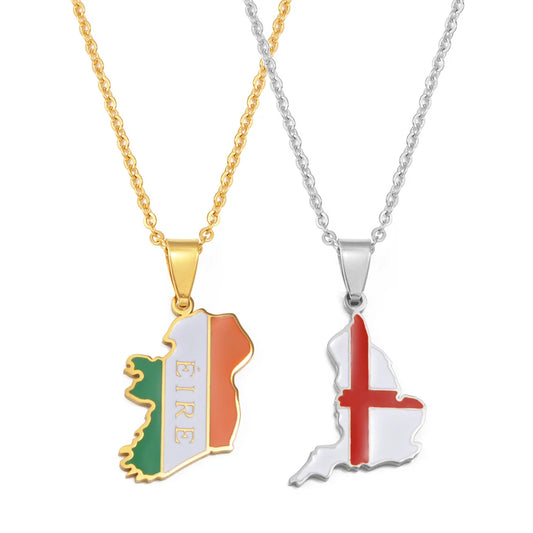 Anniyo England Ireland Pendant Necklaces for Women  Stainless Steel Lloegr Angleterre Éirinn Accessory #504862