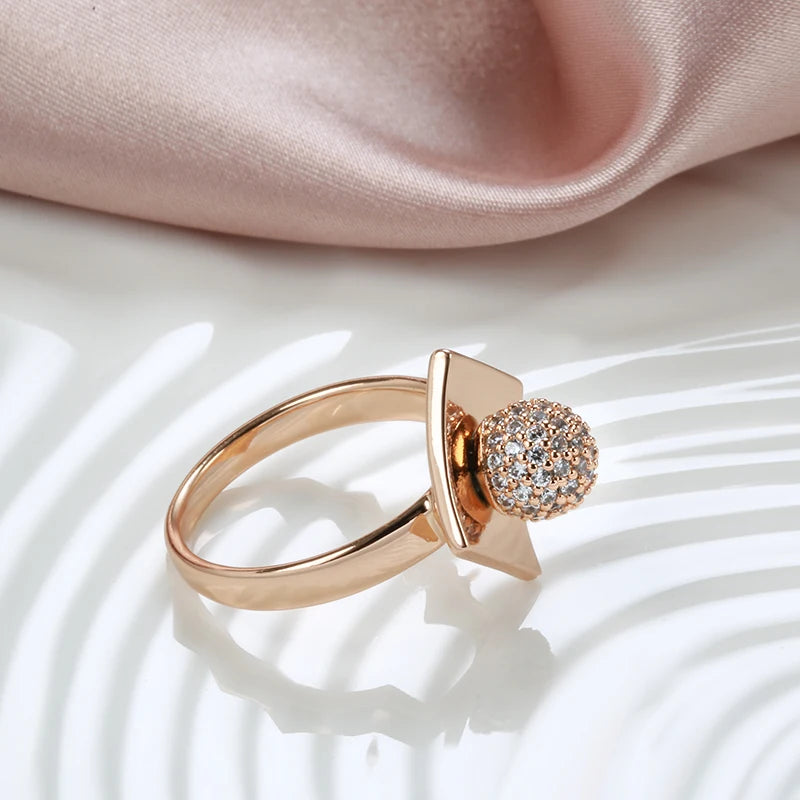 Kinel New 585 Rose Gold Unusual Rings For Women Micro Wax Inlay Spherical Natural Zircon Rings Wedding Trend Wedding Jewelry