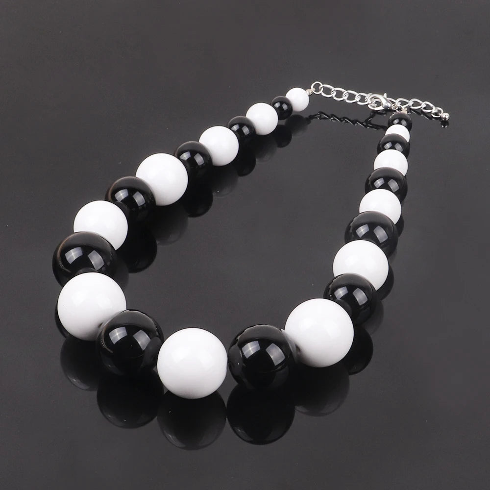 FishSheep Statement Big White Black Acrylic Ball Choker Necklace for Women Large Oversized Clear Beads Collar Necklace Jewelry
