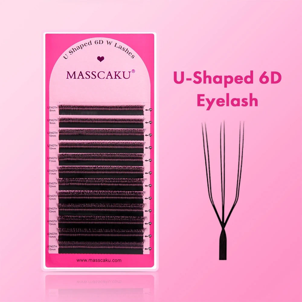 5cases/lot U Shape 3D 4D 5D 6D W Eyelash Extension 0.07mm Thickness High Quality Technologic Fiber U Style Faux Cils by MASSCAKU