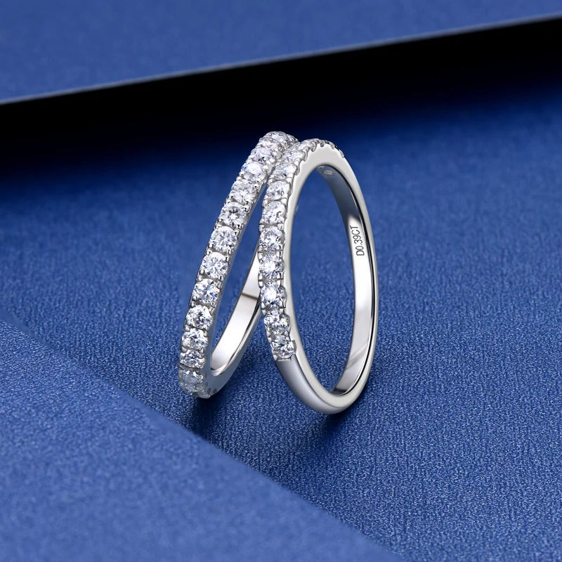 ANZIW Stackable Half Eternity Rings Bands Sparking 2mm Moissanite Wedding Engagement Ring 925 Silver for Women Gifts Jewelry D-E