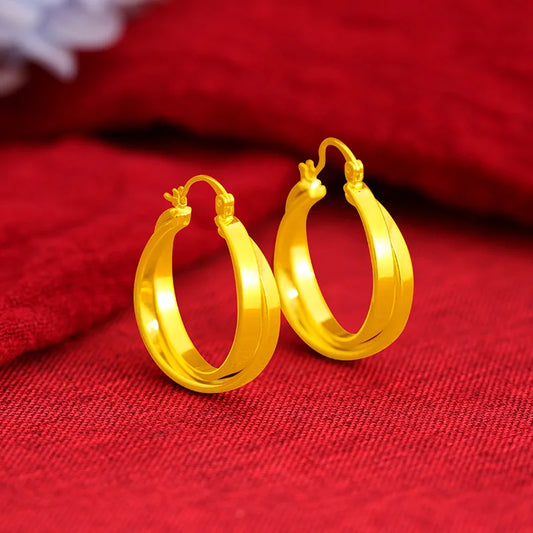 Stylish Double Hoop Earrings Women's 24K Gold AU999 - Minimalist double hoops, trendy, women's 24K gold style