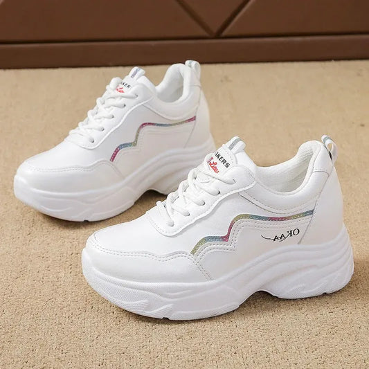 Spring/Autumn New Women's White Platform Vulcanized Shoes Lightweight Women Thick Bottom Leisure Shoes PU Leather Sport Sneakers
