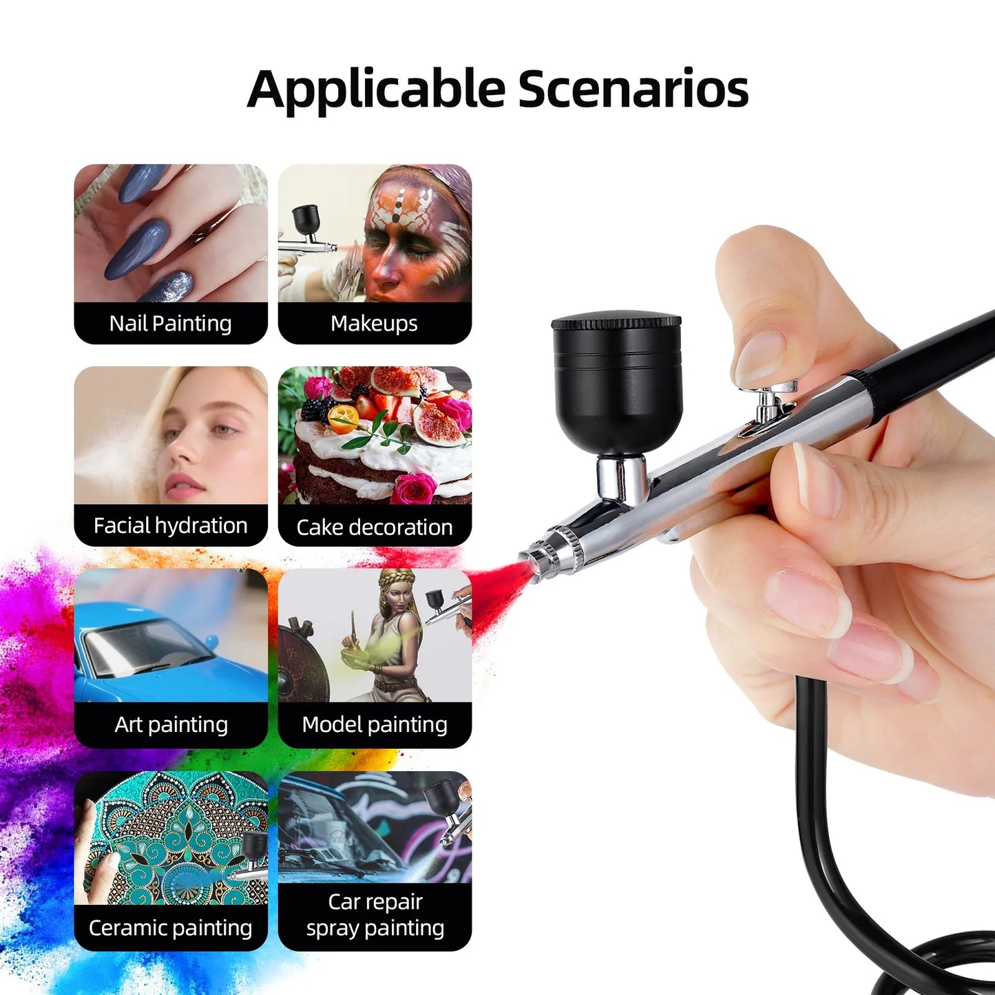 Portable Airbrush Kit Mini Air Compressor Paint Spray Gun For Nail Art Tattoo Craft Cake Pastry Painting Face Hydrating Sprayer