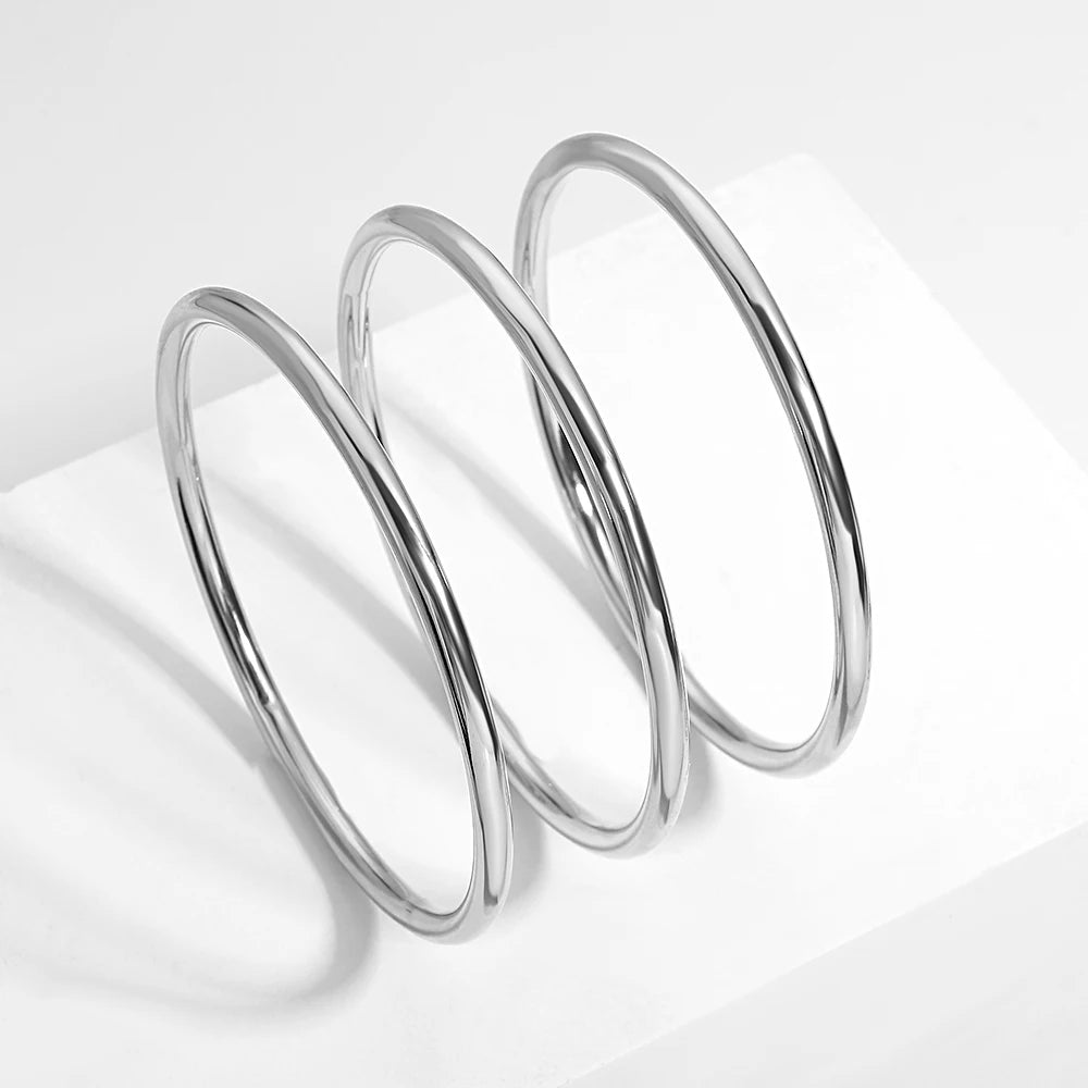 Greatera 3pcs/set Gold/Sliver Color Stainless Steel Bangle For Women Tide 2.7mm Wide Coil Multi-layer Plain Bracelet Jewelry
