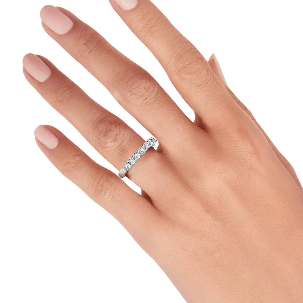 DEZO Half Moissanite Wedding Band 2mm Round Cut VVS D Color Eternity Rings for Women Engagement 925 Sterling Silver Jewelry
