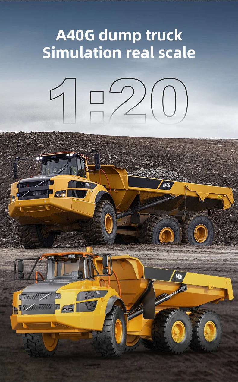 Double E E591 1/20 A40G RC Car Engineering Vehicle Kids Remote Controlled Articulated Dump Truck Toys for Boys Christmas Gifts
