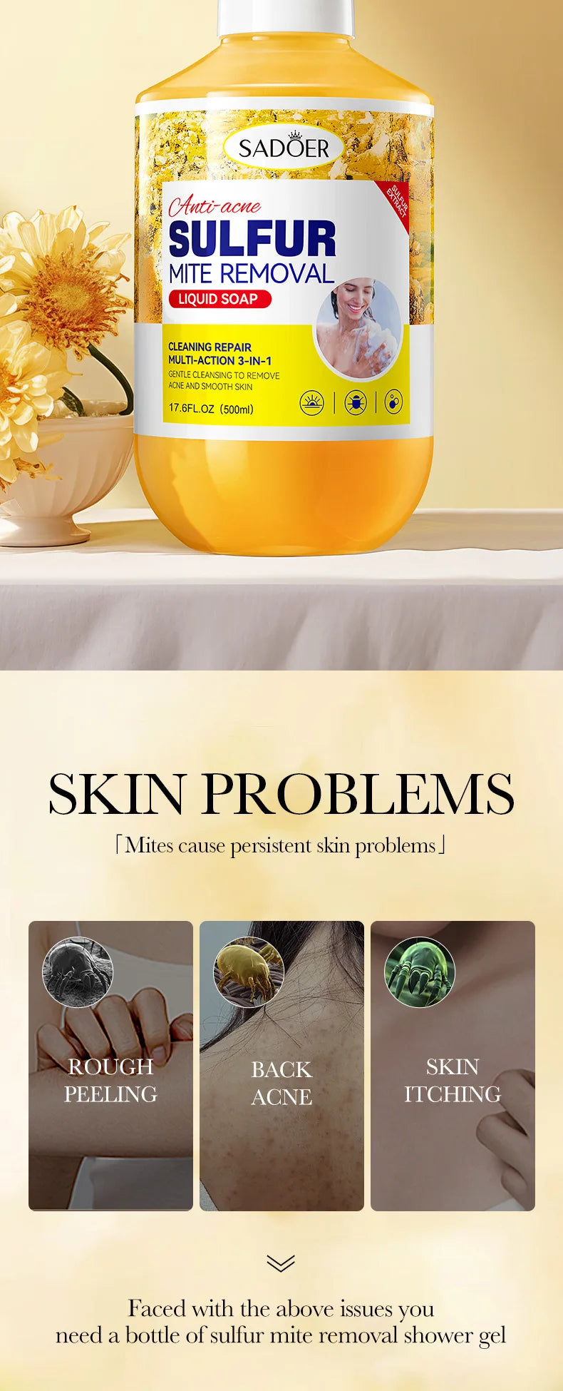 500ml Deep Cleansing Sulfur Mite Removal Body Wash Oil Control Shower Gel  Bath and Body Cleansers