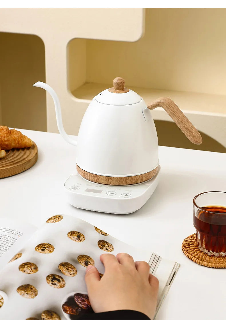 800ml Gooseneck Electric Kettle Hand Brew Coffee Pot Teapot 304 Stainless Steel Water Jug Slender Mouth Hand Brewing Pot 1000W