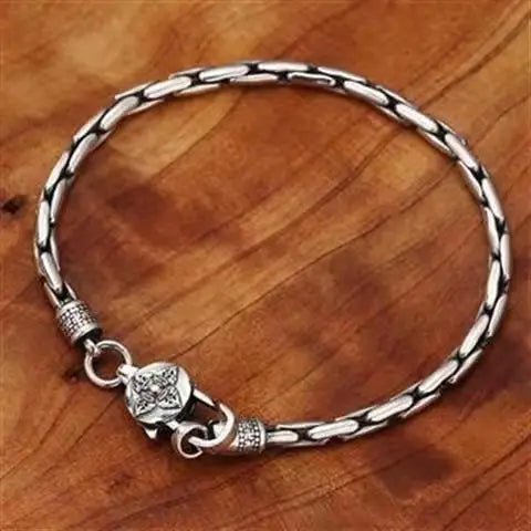 Simplicity Vintage S925 Sterling Silver Bracelet Snake Bone Chain Sculpture Petal Vajra Buckle Bracelet Jewelry Gift