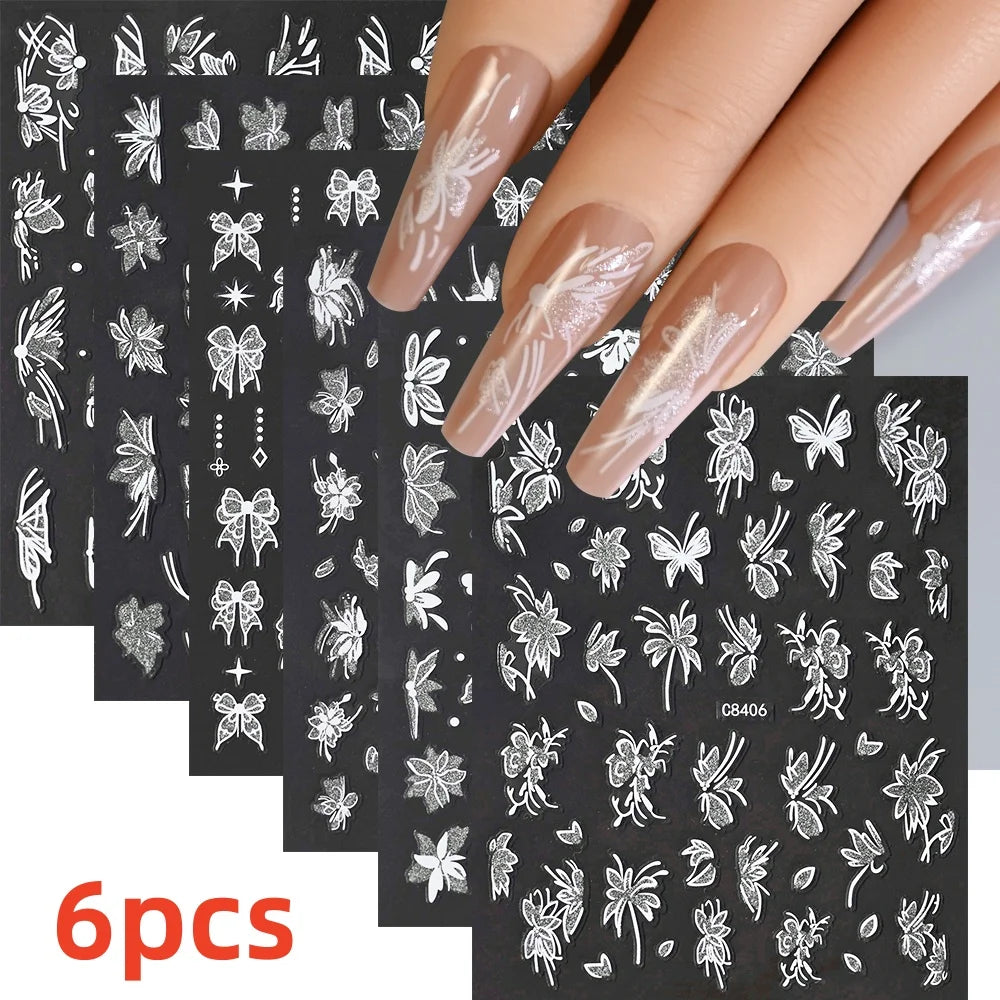 7pcs/Set Bronzing Gold/Silver Nail Art Sticker Sun Stars Moon Design Nail Decals 8*10CM Laser Bohemia Self-Adhesive Slider NLS