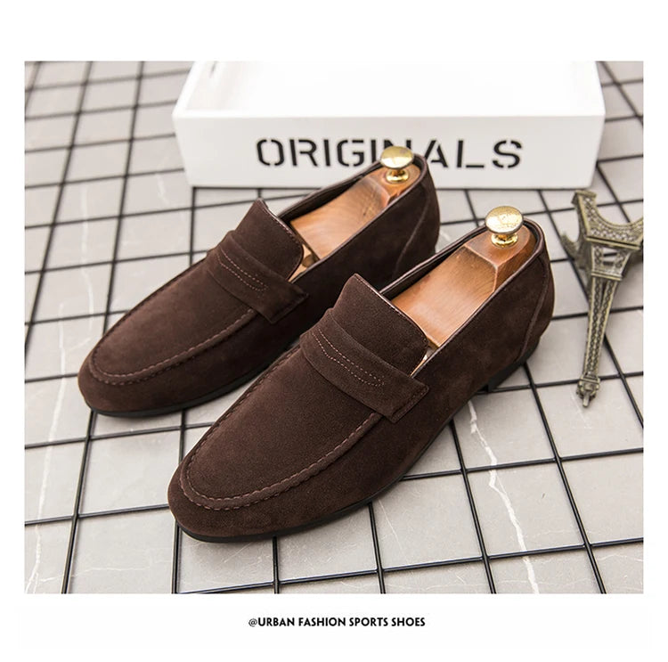 Suede Leather Oxfords Shoes For Men Loafers Casual Slip On Luxury Men Dress Shoes Office Wedding Party Shoes Man Moccasins Black