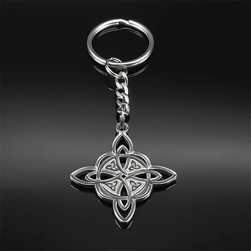 Gothic Viking Witch Celtic Knot Symbol Key Chain for Women Men Stainless Steel Odin Runes Witchcraft Key Ring Jewelry Gift