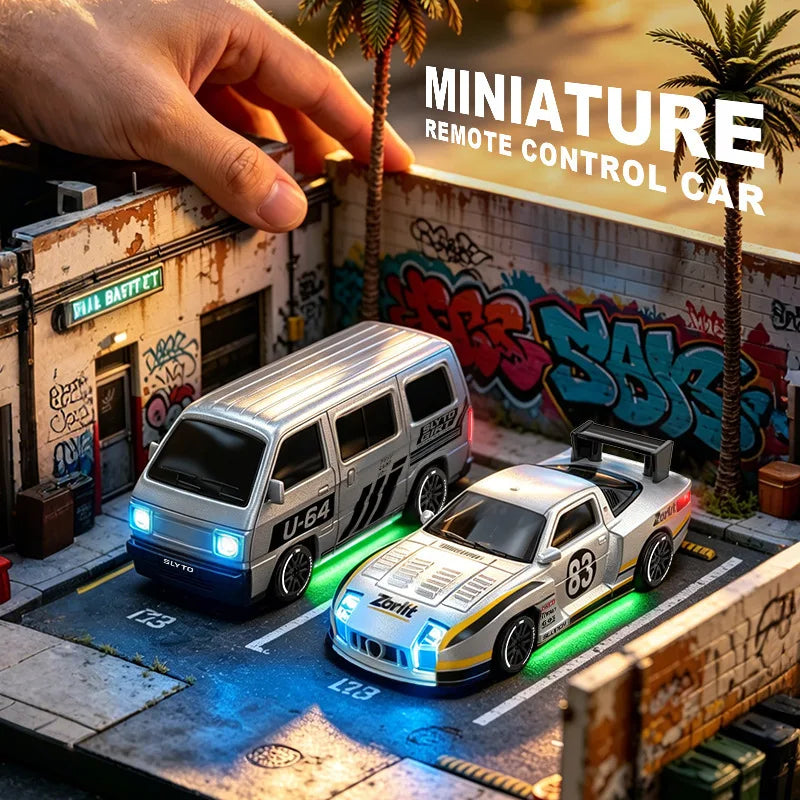 New 1/64 Mini Drift Car With Led Light Desktop Series Remote Control 4wd Racing Micro Card Van Gtr Boy Toy Gift