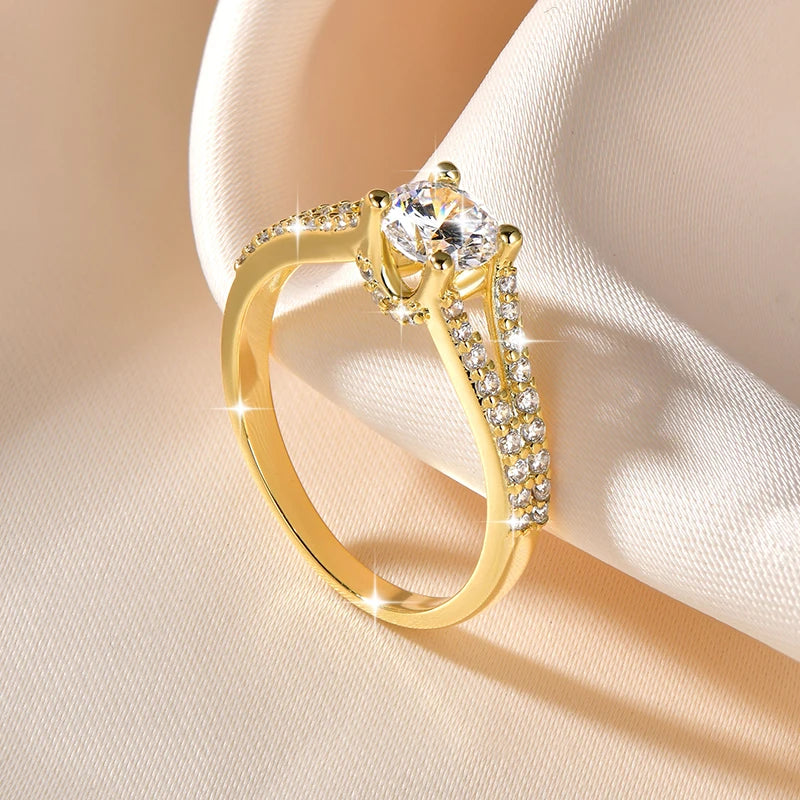 Rrjzz 14K Gold Plated 0.7CT Round Cut Cubic Zirconia Promise Eternity Engagement Weddng Ring for Women Bridal Ring Jewelry Gift