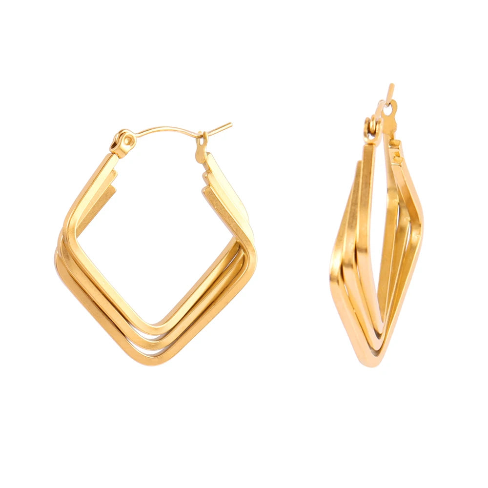 316L Stainless Steel Hoop Huggies Earrings For Women Exaggerated Texture Studs Earrings Girl Geometric Daily Jewelry Gifts